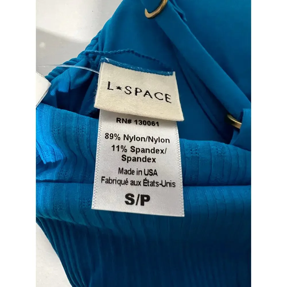NWT L*Space Women's Ribbed Pointelle Winnie Bikini Swim Top Electric Blue Size S